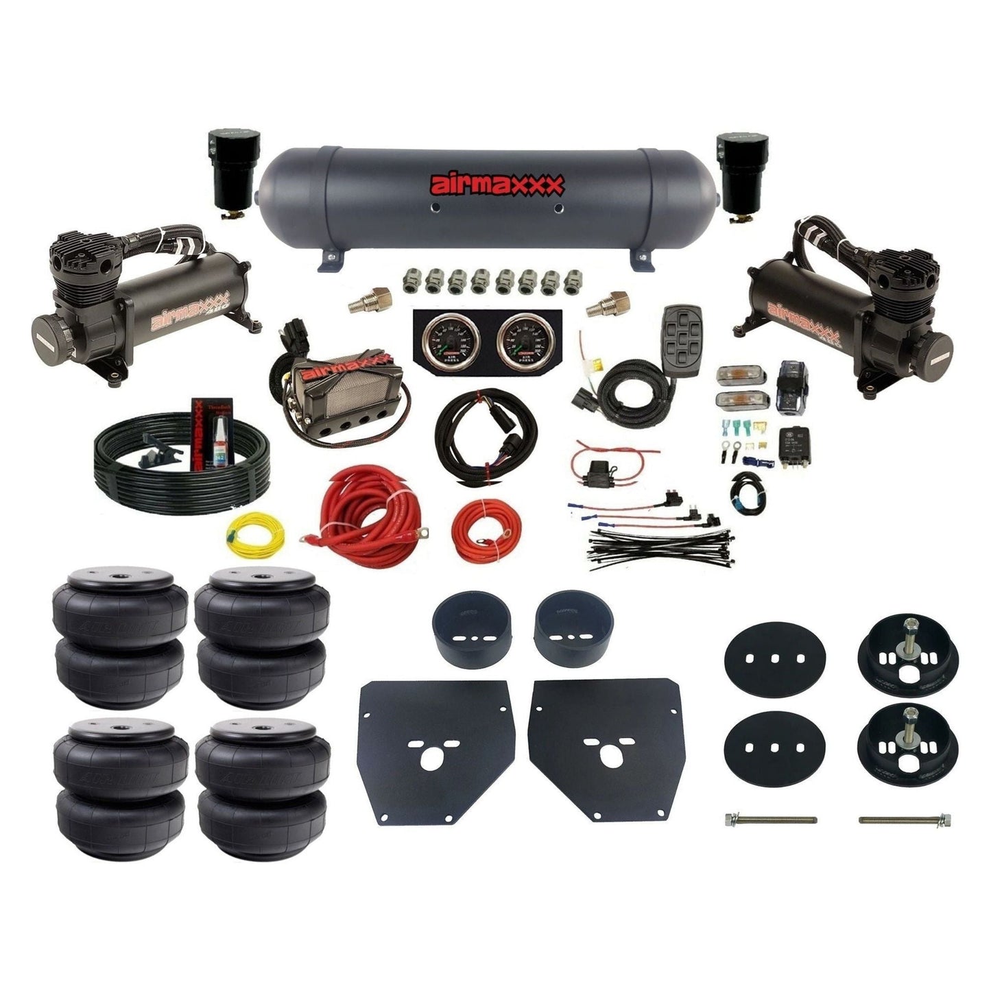 airmaxxx 480 black air compressors black aluminum air tank w/Air Lift bags & brackets for air suspension kit Fits 1963-72 Chevy C10 2wd KC1063-480B2-57ABK-X4X7-WK-HFD26
