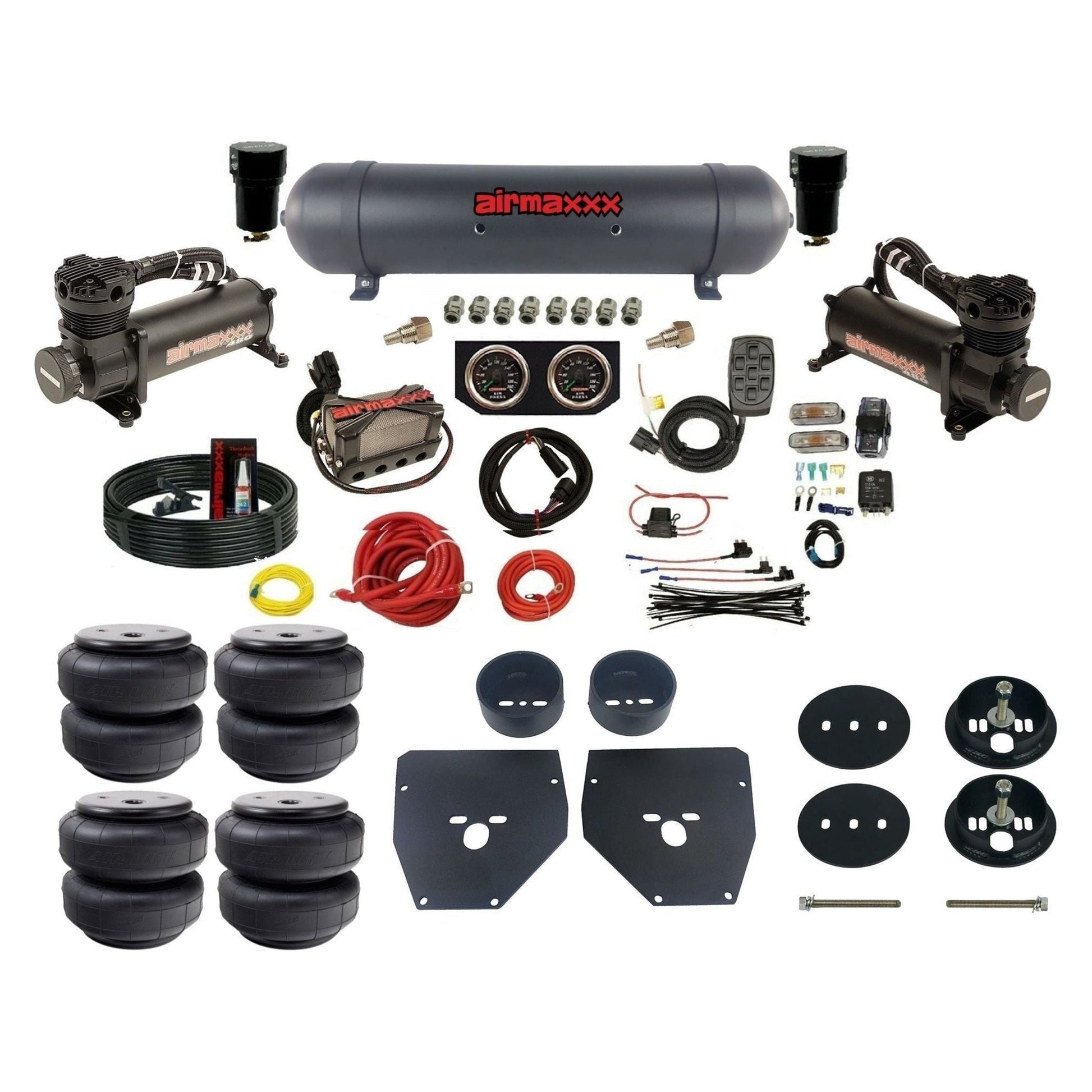 airmaxxx 480 black air compressors black aluminum air tank w/Air Lift bags & brackets for air suspension kit Fits 1963-72 Chevy C10 2wd KC1063-480B2-57ABK-X4X7-WK-HFD26