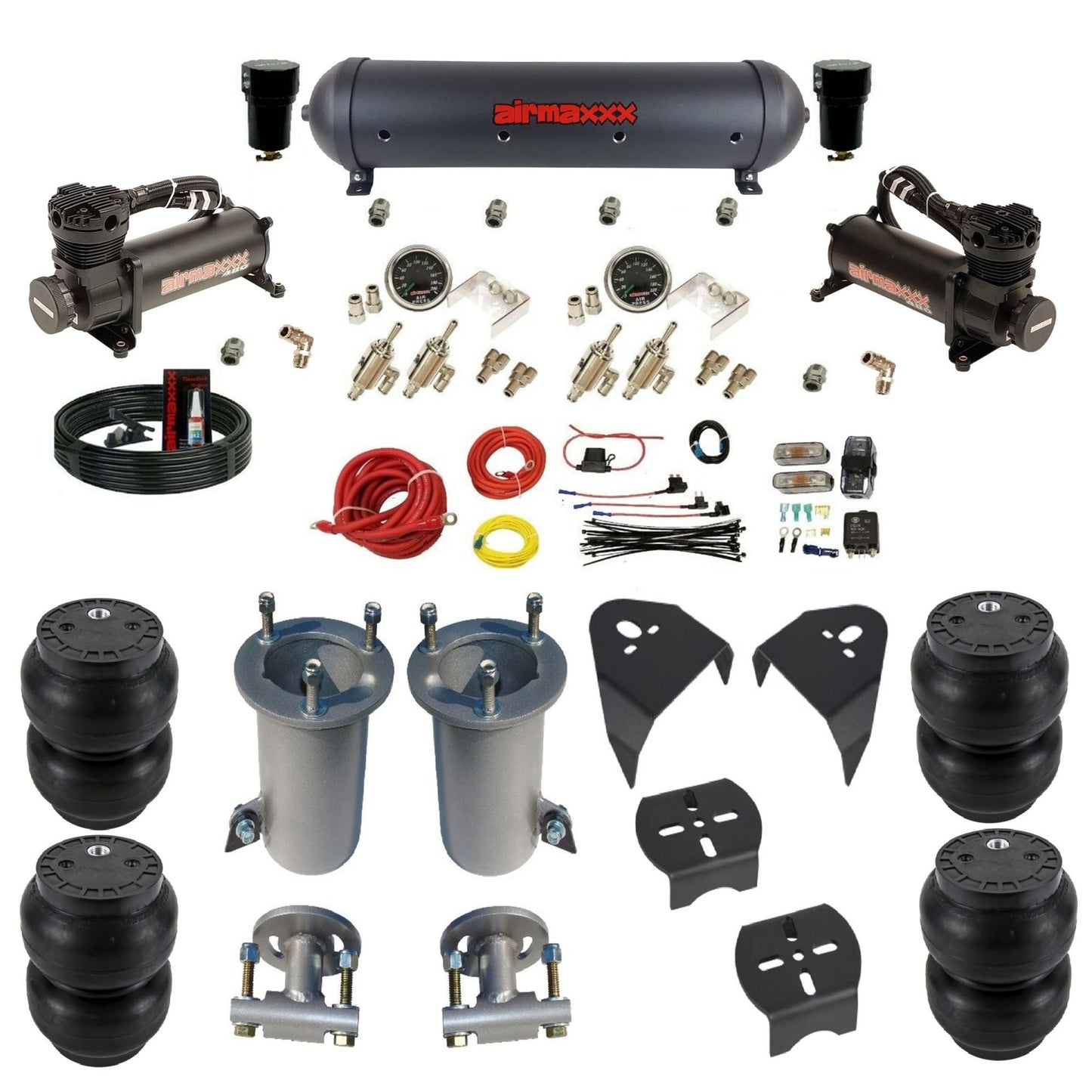 airmaxxx 480 black air compressors black aluminum air tank w/Slam bags & brackets air suspension kit fits 2007-18 Silverado/Sierra 1500 KGM07-480B2-59ABK-4TOG2GA2B-WK-HFSS7