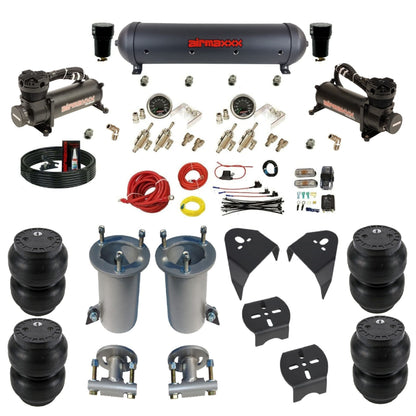airmaxxx 480 black air compressors black aluminum air tank w/Slam bags & brackets air suspension kit fits 2007-18 Silverado/Sierra 1500 KGM07-480B2-59ABK-4TOG2GA2B-WK-HFSS7