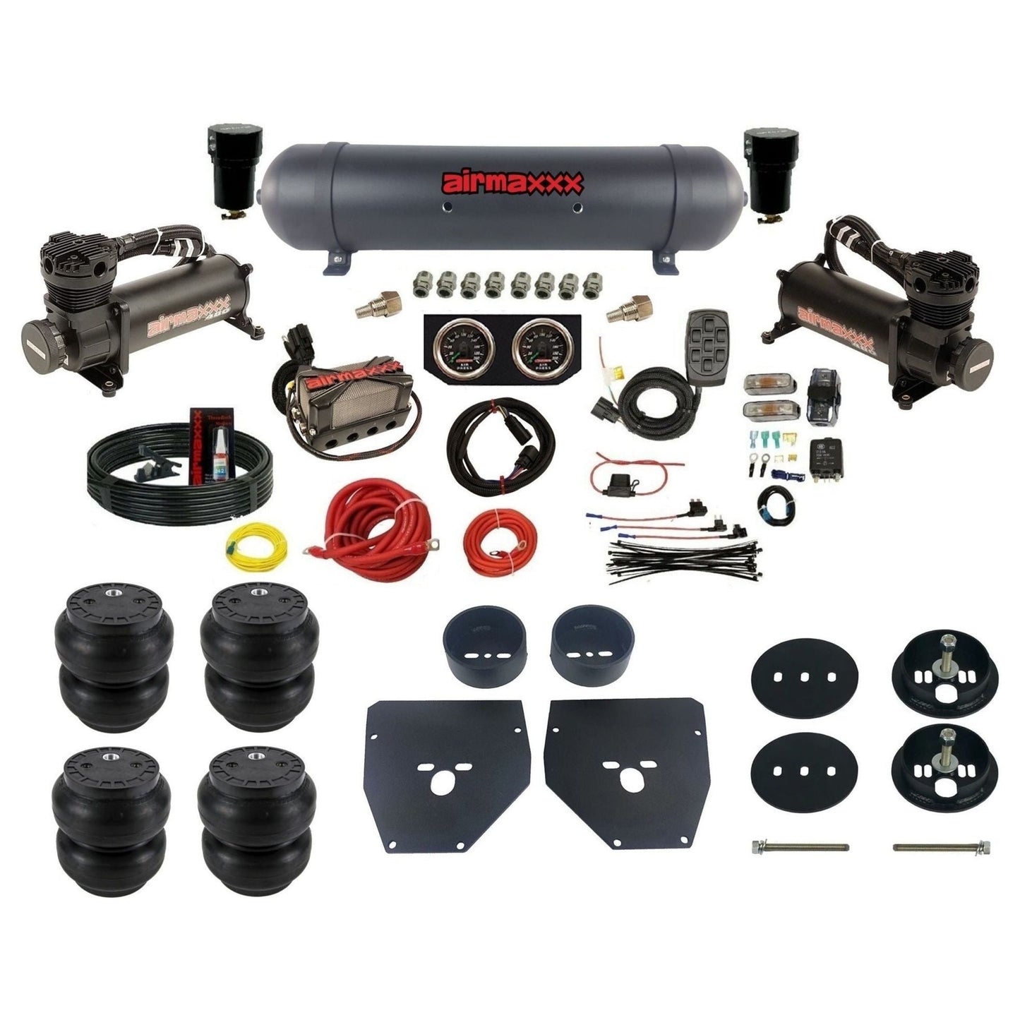 airmaxxx 480 black air compressors black aluminum air tank w/Slam bags & brackets for air suspension kit Fits 1963-72 Chevy C10 2wd KC1063-480B2-57ABK-X4X7-WK-HFSS7