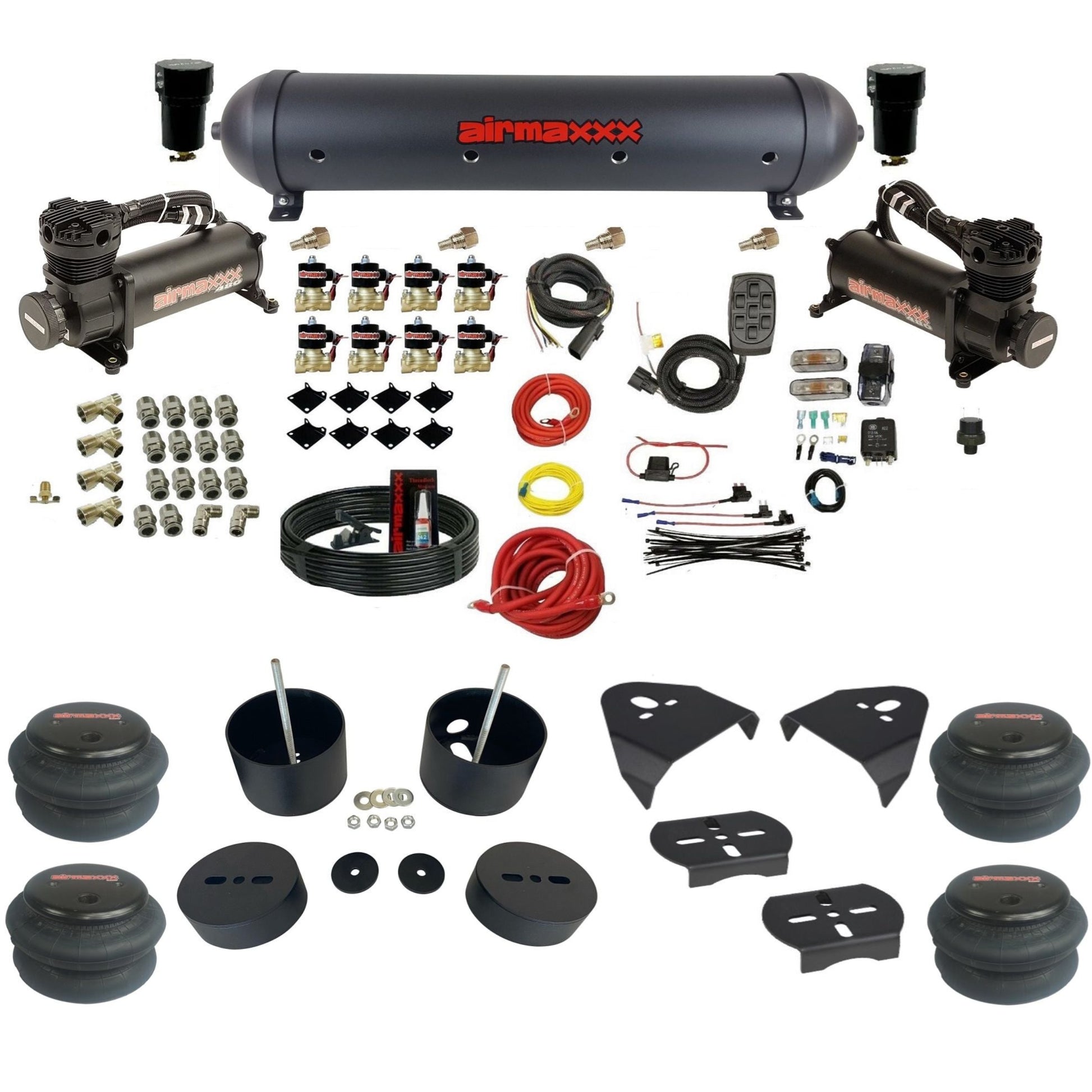 airmaxxx 480 black air compressors black aluminum tank 2600 bags & brackets 3/8" fast air suspension kit fits 1999-2006 Silverado/Sierra 1500 KGM99-480B2-838-59ABK-7BK-WK-HF