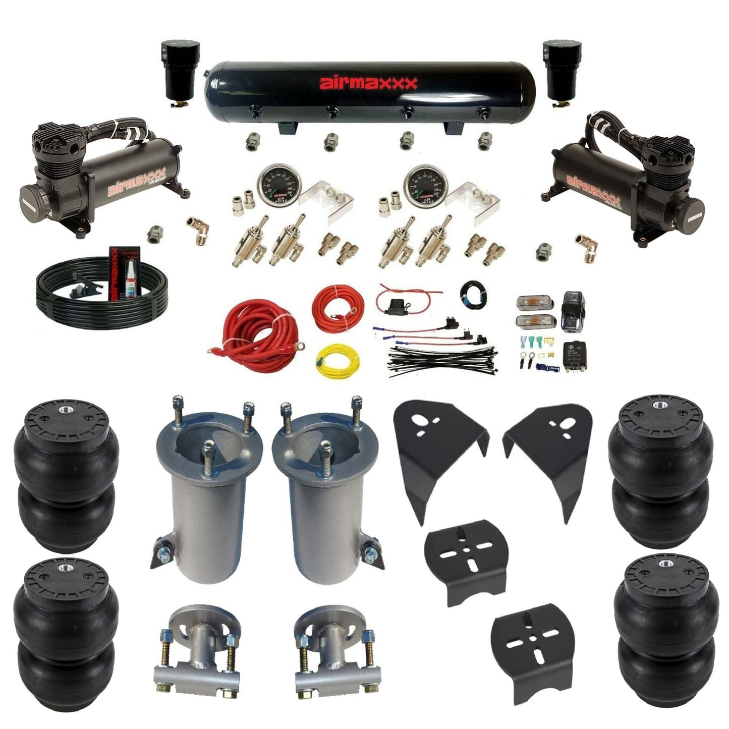 airmaxxx 480 black air compressors black steel air tank w/Slam bags & brackets air suspension kit fits 2007-18 Silverado/Sierra 1500 KGM07-480B2-59S-4TOG2GA2B-WK-HFSS7