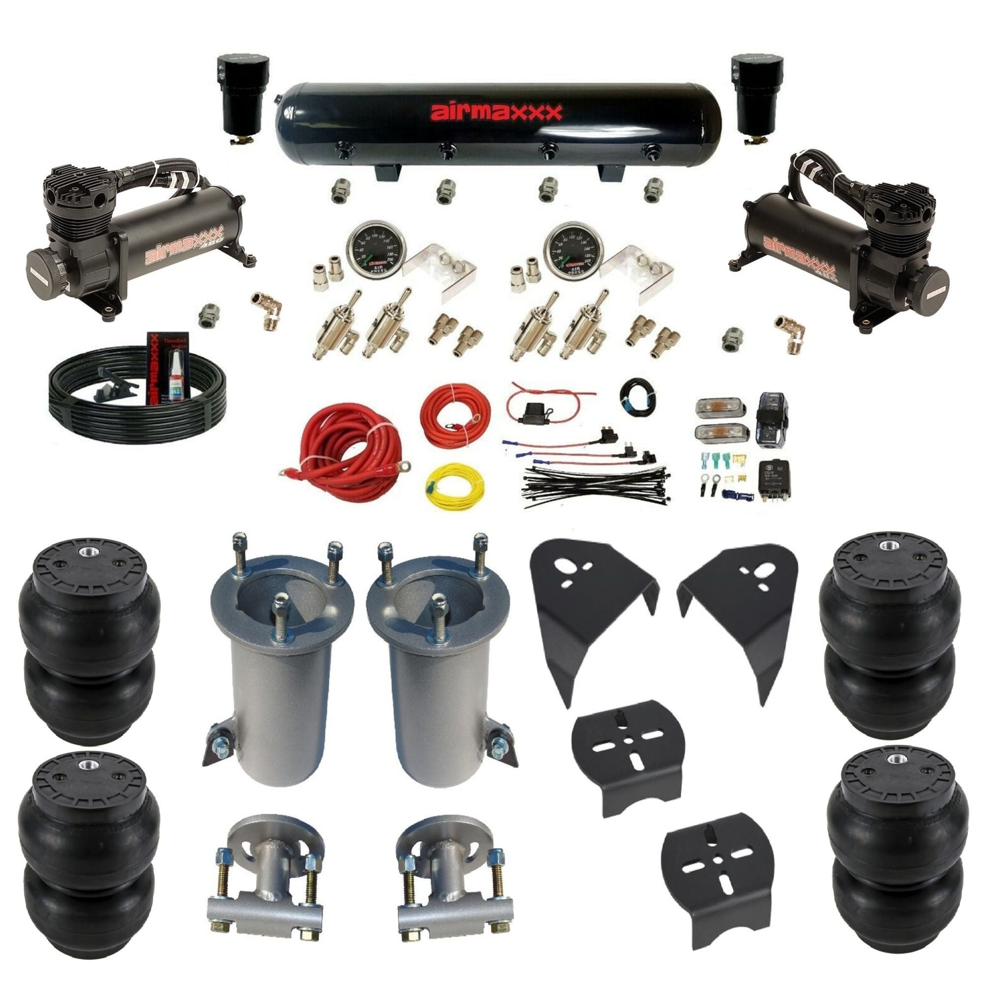 airmaxxx 480 black air compressors black steel air tank w/Slam bags & brackets air suspension kit fits 2007-18 Silverado/Sierra 1500 KGM07-480B2-59S-4TOG2GA2B-WK-HFSS7