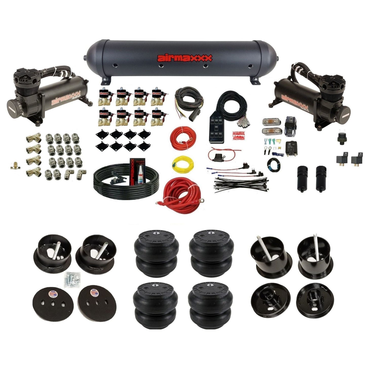airmaxxx 480 black air compressors blk aluminum air tank Slam bags & brackets fits 1961-62 Cadillac K-CAD6162-480B2-838-59ABK-7BK-WK-HFSS7