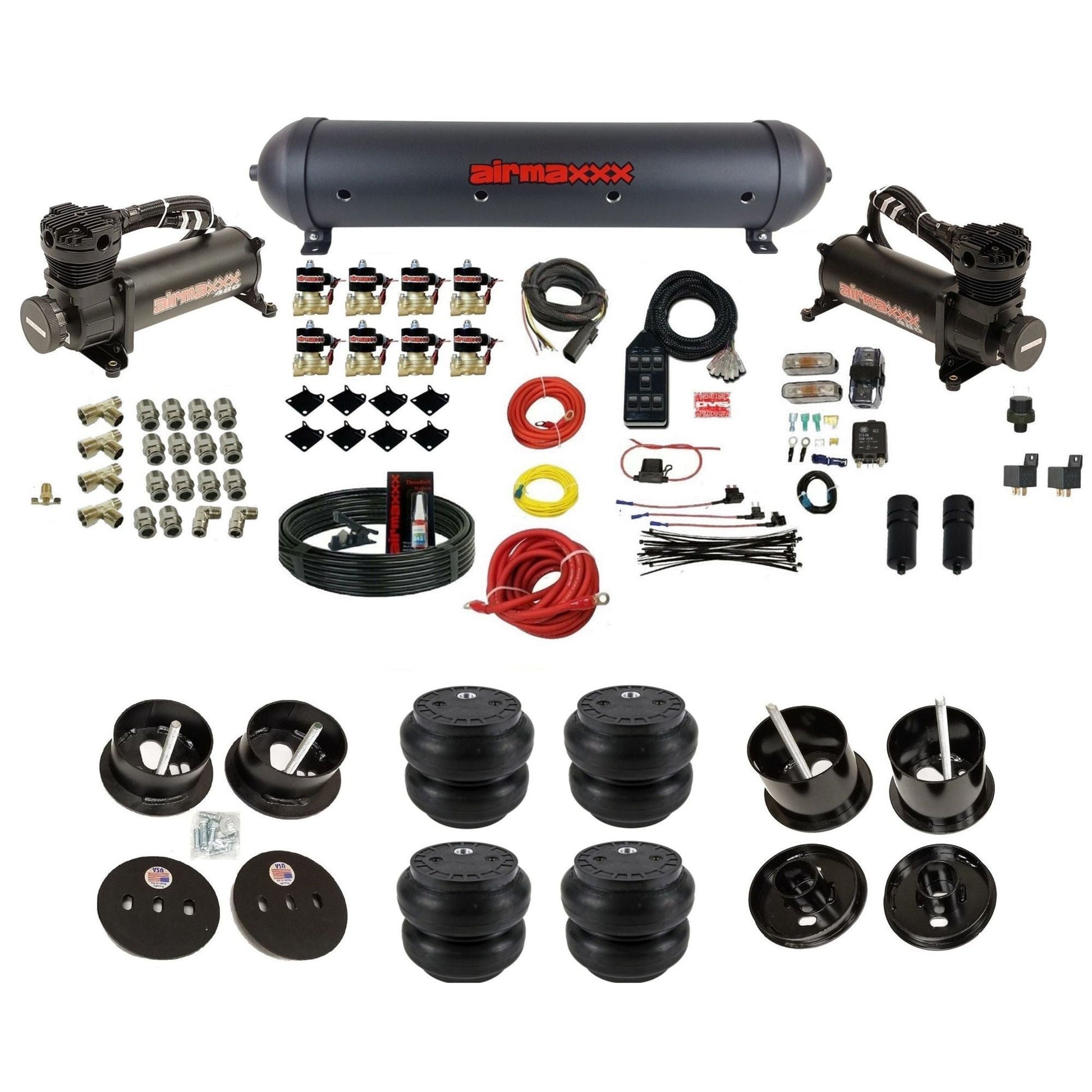 airmaxxx 480 black air compressors blk aluminum air tank Slam bags & brackets fits 1961-62 Cadillac K-CAD6162-480B2-838-59ABK-7BK-WK-HFSS7