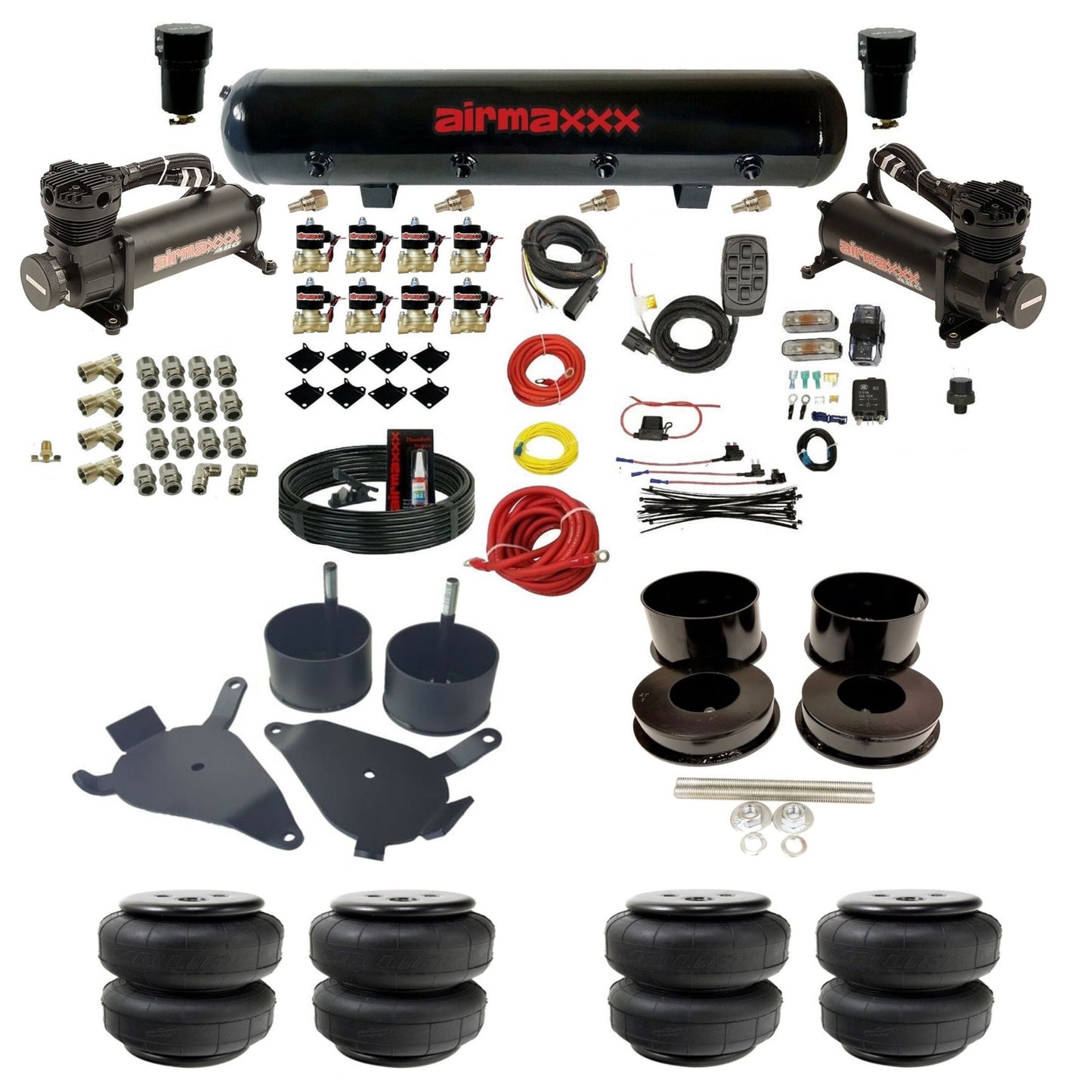 airmaxxx 480 black air compressors steel air tank air lift bags with brackets and install kit KGBDY-480B2-838-59S-7BK-WK-HFD25