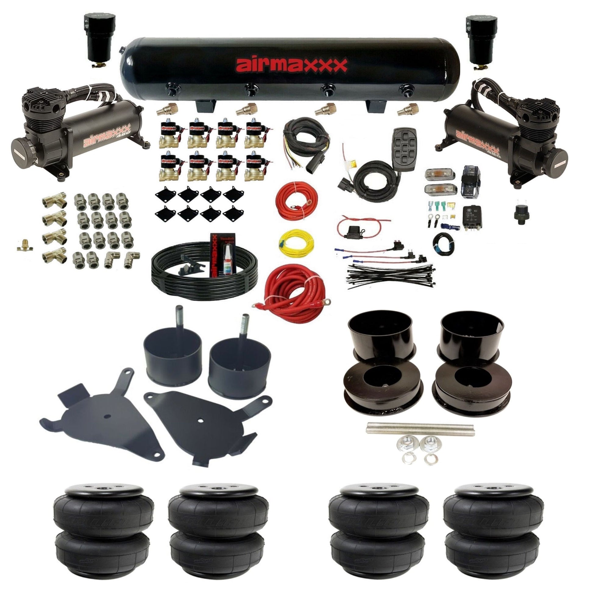 airmaxxx 480 black air compressors steel air tank air lift bags with brackets and install kit KGBDY-480B2-838-59S-7BK-WK-HFD25