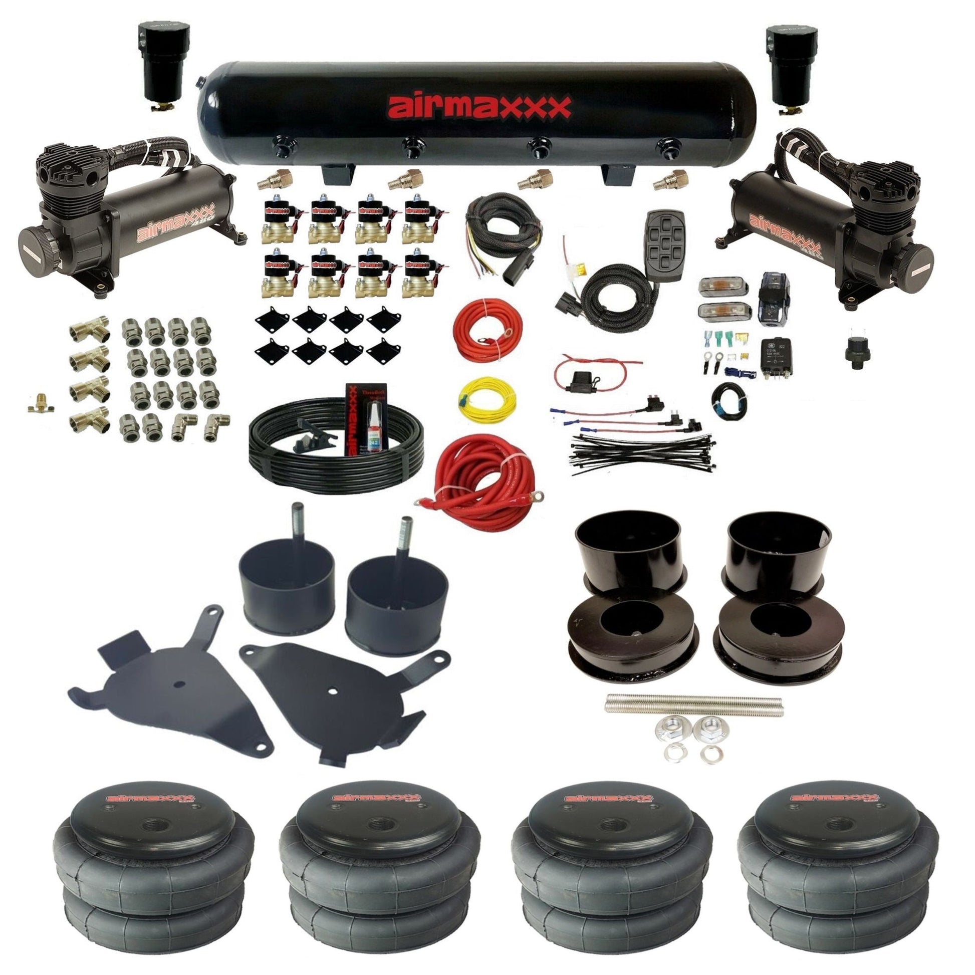 airmaxxx 480 black air compressors steel air tank 2500 bags with brackets and install kit KGBDY-480B2-838-59S-7BK-WK-HF