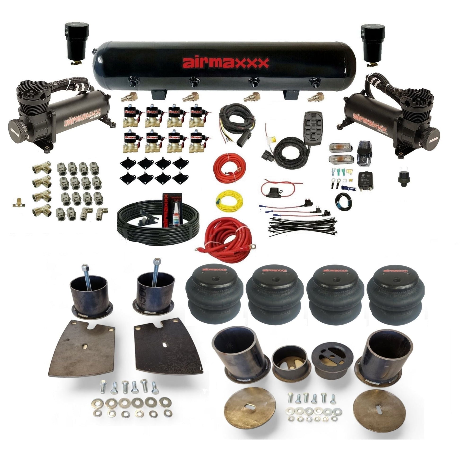 airmaxxx 480 black air compressors steel air tank 2600 air bags & brackets fits 1961-64 Buick KBUI61-480B2-838-59S-7BK-WK-HF