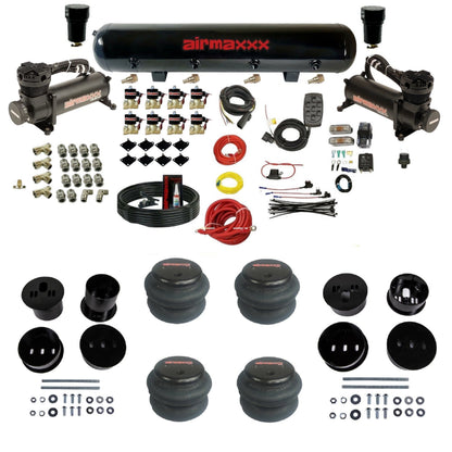 airmaxxx 480 black air compressors steel air tank 2600 bags & brackets air ride suspension kit fits 1958-1960 Cadillac KCAD58-480B2-838-59-7BK-WK-HF