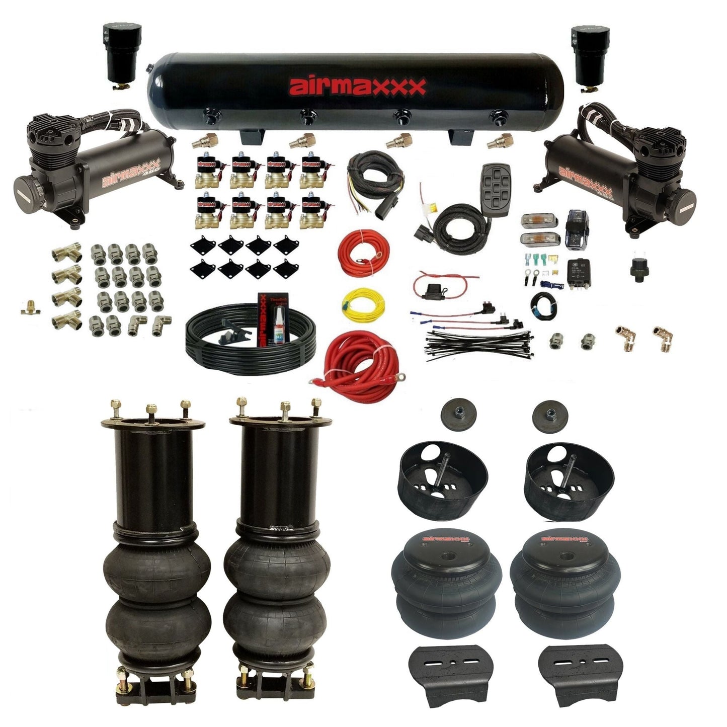 airmaxxx 480 black air compressors steel air tank 2600 bags & brackets fits 2007-18 tahoe KSUV07-480B2-838-59S-7BK-WK-HF