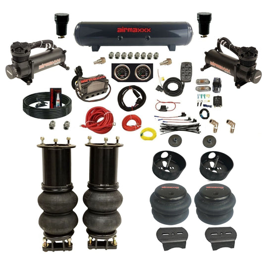 airmaxxx 480 black air compressors steel air tank 2600 bags & brackets w/X4 kit KSUV07-480B2-57s-X4X7-WK-HF