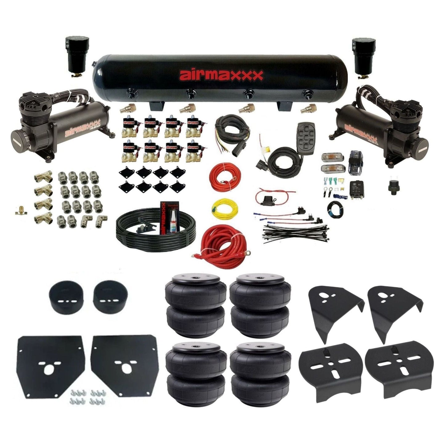 airmaxxx 480 black air compressors steel air tank Air Lift bags & brackets 3/8" air suspension kit for 1973-1987 Chevy/GMC C10 KC1073-480B2-838-59-7BK-WK-HFD26