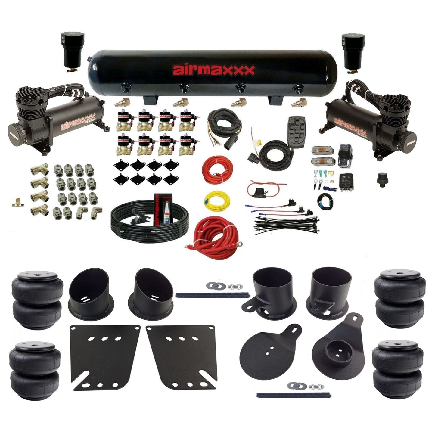 airmaxxx 480 black air compressors steel air tank Air Lift bags & brackets Air Suspension Kit for 1958-1964 Chevy Impala KIMP58-480B2-838-59-7BK-WK-HFD25