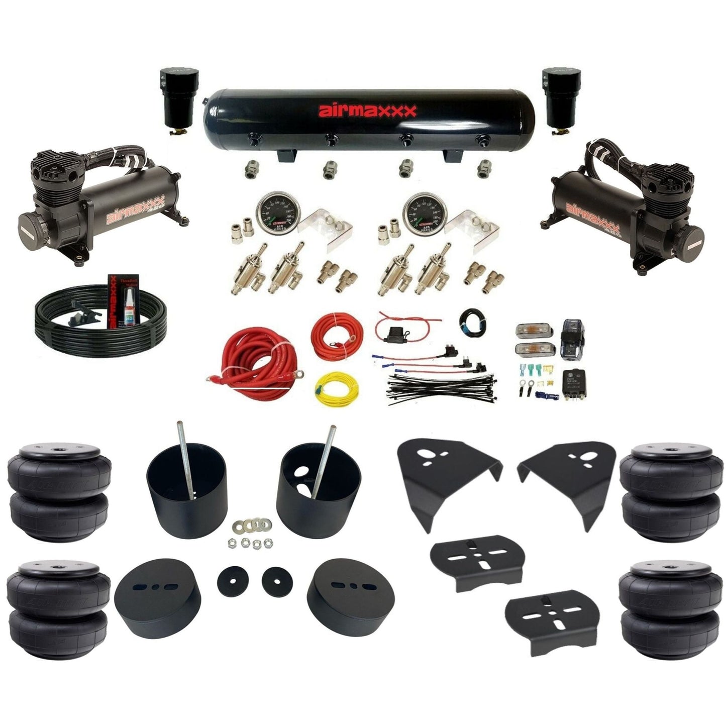 airmaxxx 480 black air compressors steel air tank Air Lift bags & brackets air suspension kit fits 1988-98 Chevy C15 KGM88-480B2-59S-4TOG2GA2B-WK-HFD26