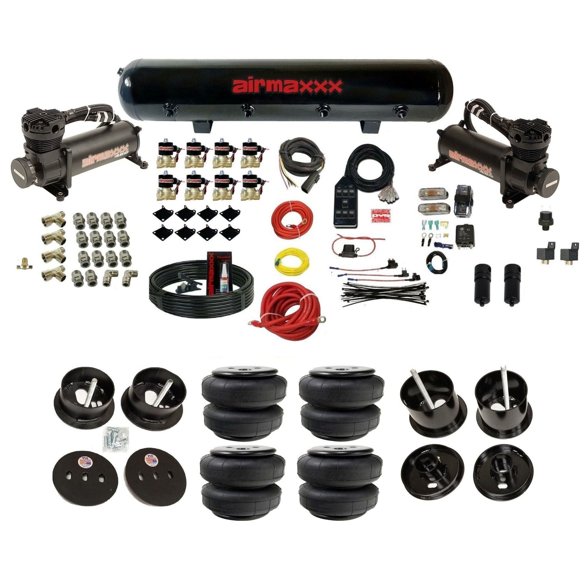 airmaxxx 480 black air compressors steel air tank Air Lift bags & brackets fits 1961-62 Cadillac K-CAD6162-480B2-838-59S-7BK-WK-HFD25