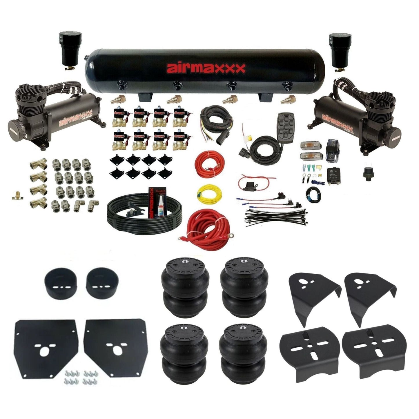 airmaxxx 480 black air compressors steel air tank Slam bags & brackets 3/8" air suspension kit for 1973-1987 Chevy/GMC C10 KC1073-480B2-838-59-7BK-WK-HFSS7