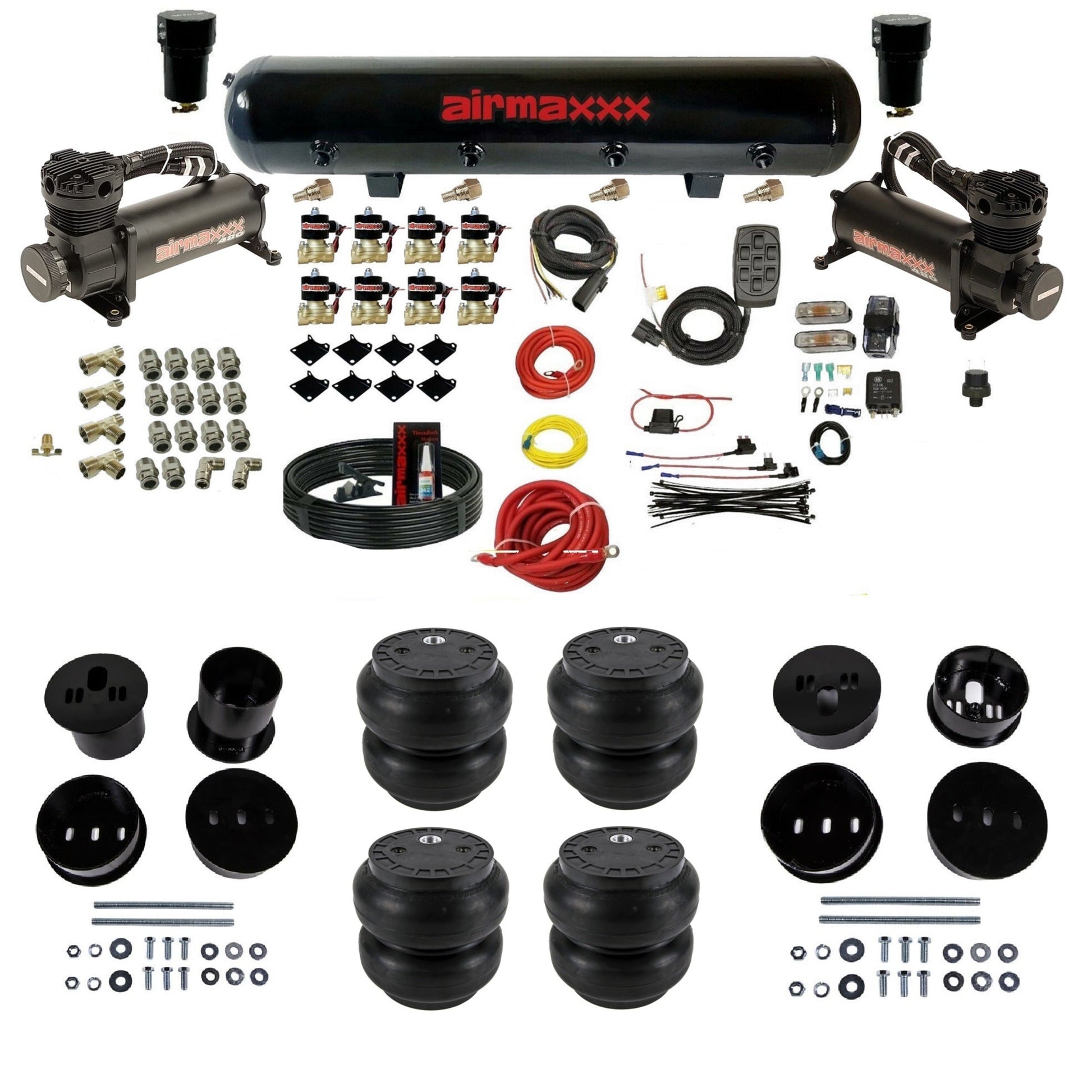 airmaxxx 480 black air compressors steel air tank Slam bags & brackets air ride suspension kit fits 1958-1960 Cadillac KCAD58-480B2-838-59-7BK-WK-HFSS7