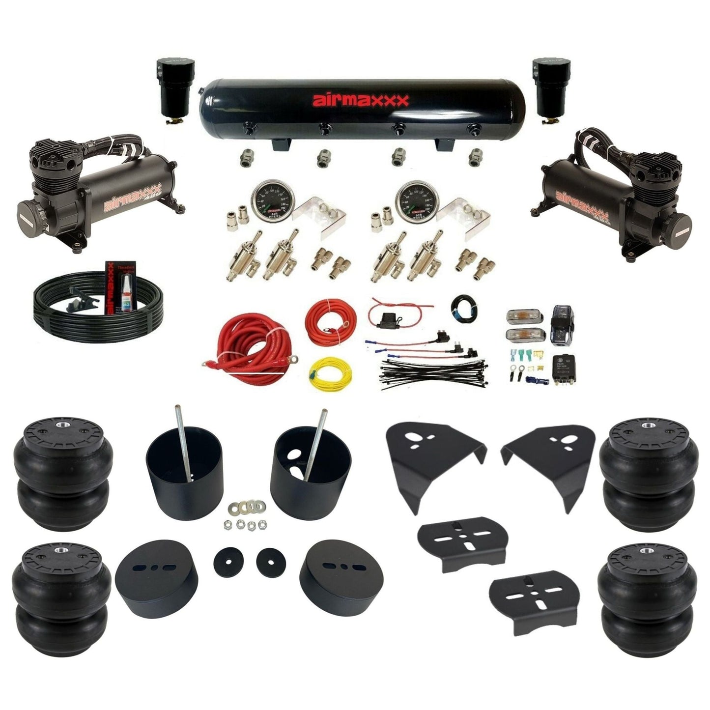 airmaxxx 480 black air compressors steel air tank Slam bags & brackets air suspension kit fits 1988-98 Chevy C15 KGM88-480B2-59S-4TOG2GA2B-WK-HFSS7