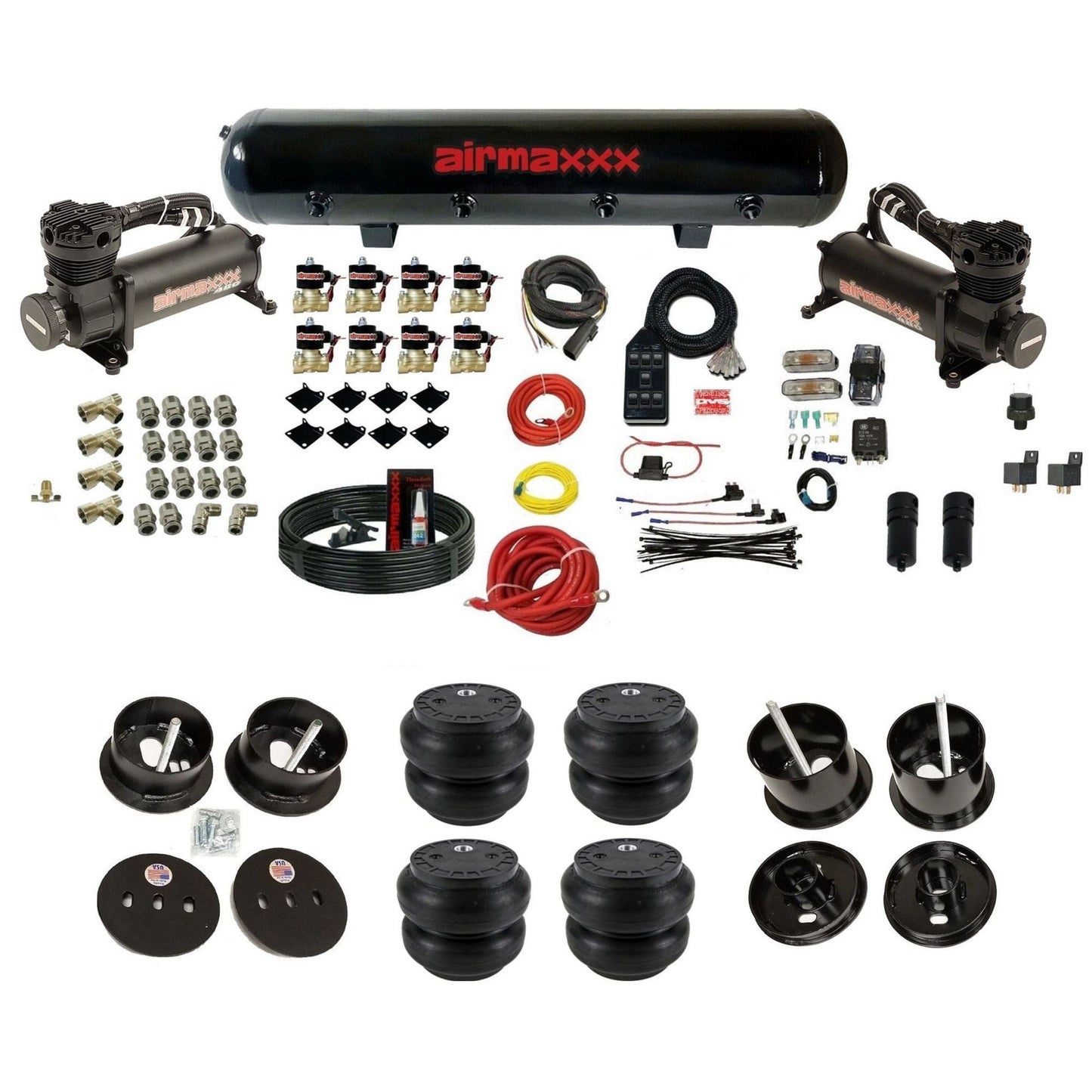 airmaxxx 480 black air compressors steel air tank Slam bags & brackets fits 1961-62 Cadillac K-CAD6162-480B2-838-59S-7BK-WK-HFSS7