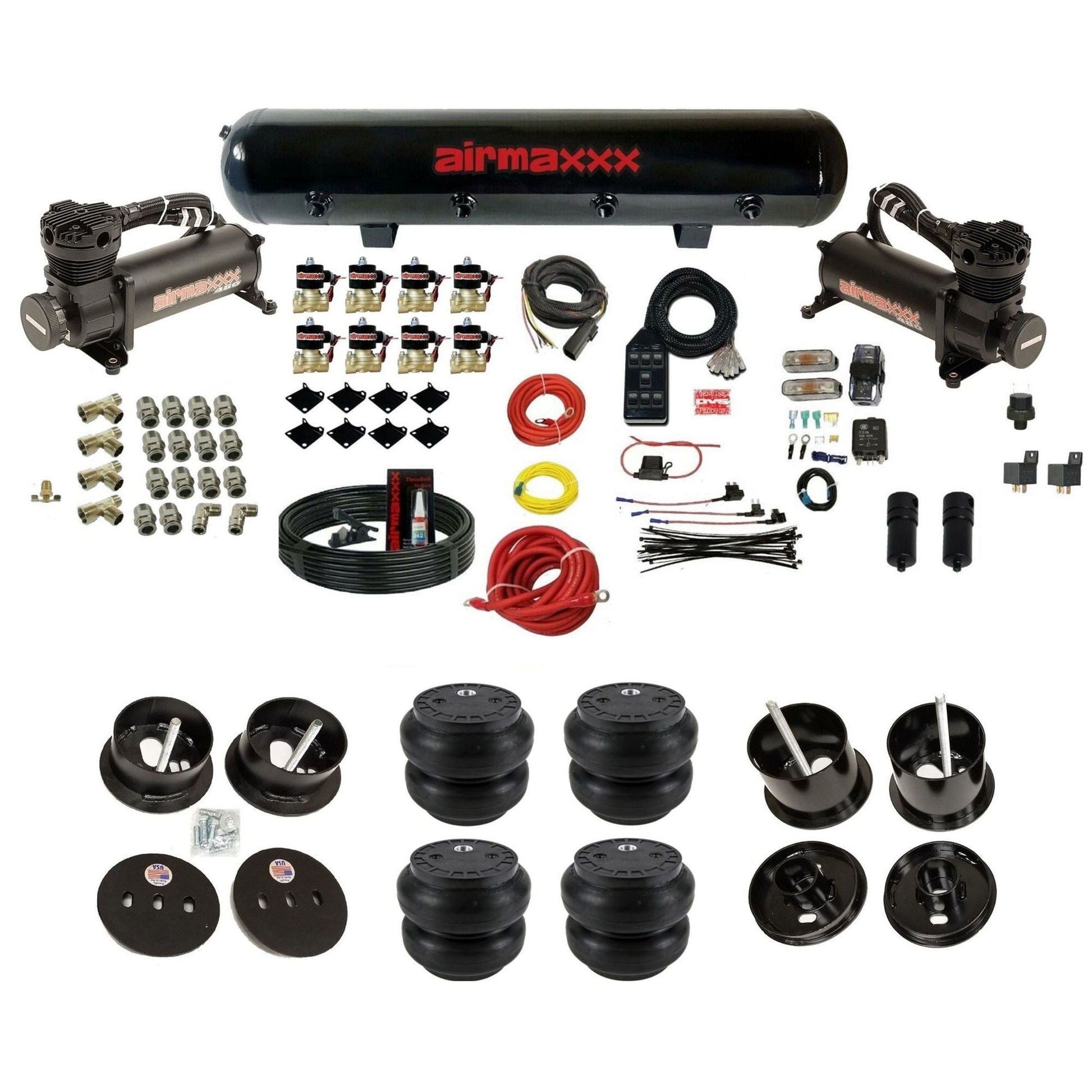 airmaxxx 480 black air compressors steel air tank Slam bags & brackets fits 1961-62 Cadillac K-CAD6162-480B2-838-59S-7BK-WK-HFSS7