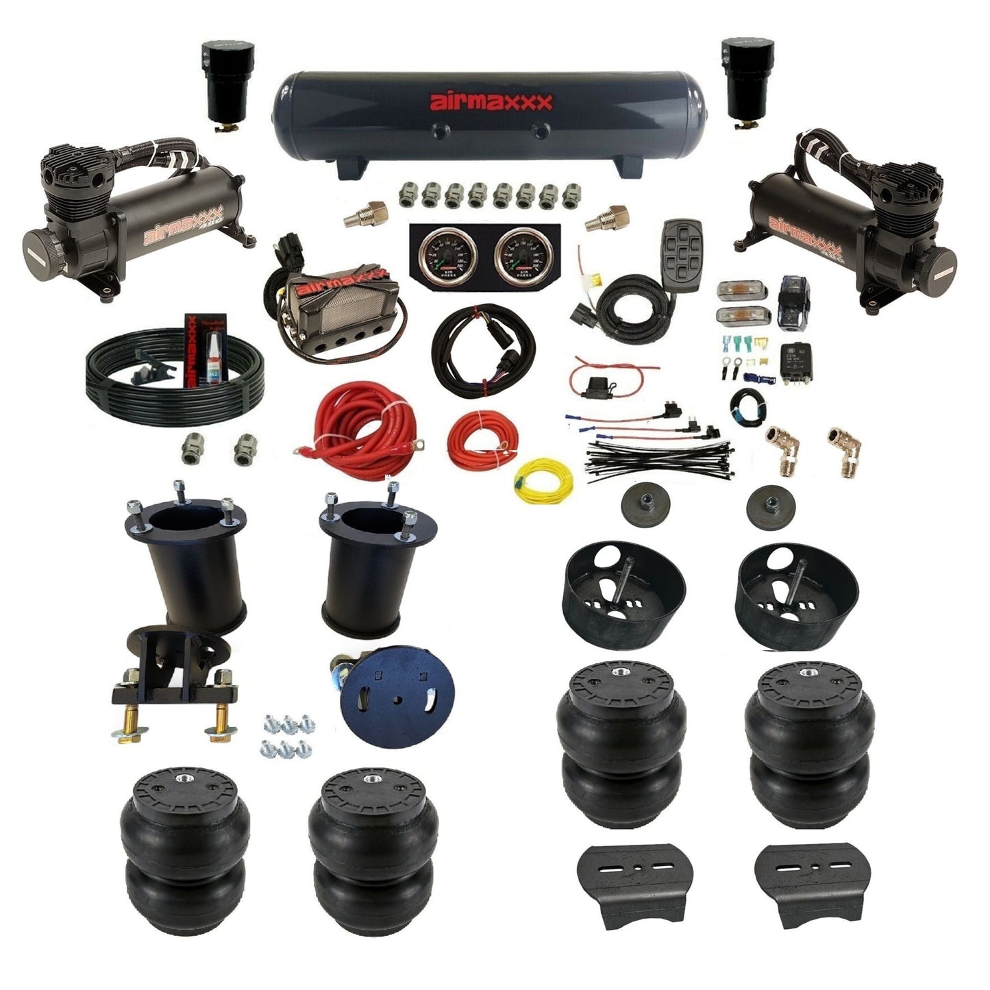 airmaxxx 480 black air compressors steel air tank Slam bags & brackets w/X4 kit KSUV07-480B2-57s-X4X7-WK-HFSS7