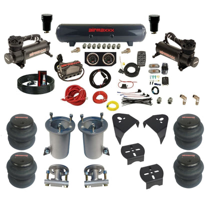 airmaxxx 480 black air compressors steel air tank X4 air manifold 2600 bags & brackets for 2007-13 Tahoe/Suburban KGM07-480B2-57S-X4X7-WK-HF