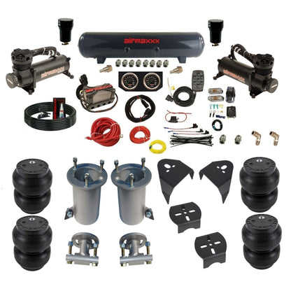 airmaxxx 480 black air compressors steel air tank X4 air manifold Slam bags & brackets for 2007-13 Tahoe/Suburban KGM07-480B2-57S-X4X7-WK-HFSS7
