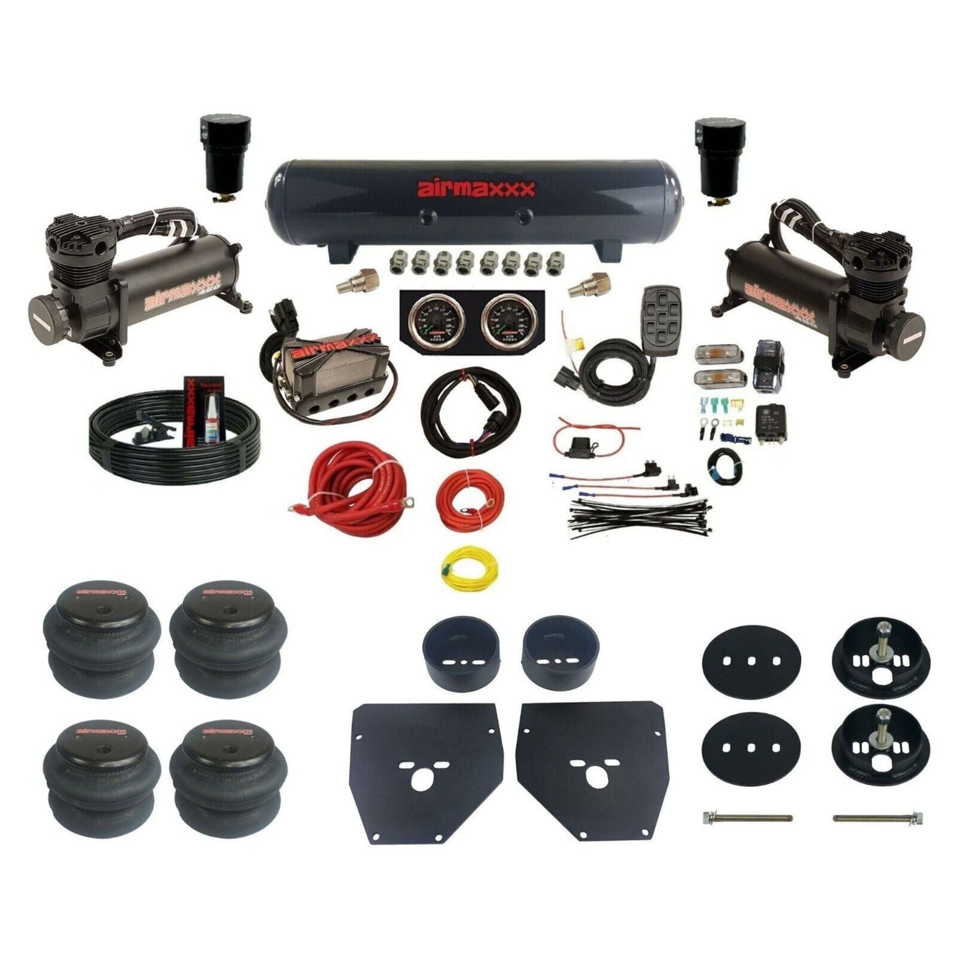 airmaxxx 480 black air compressors steel air tank w/2600 bags & brackets for air suspension kit Fits 1963-72 Chevy C10 2wd
