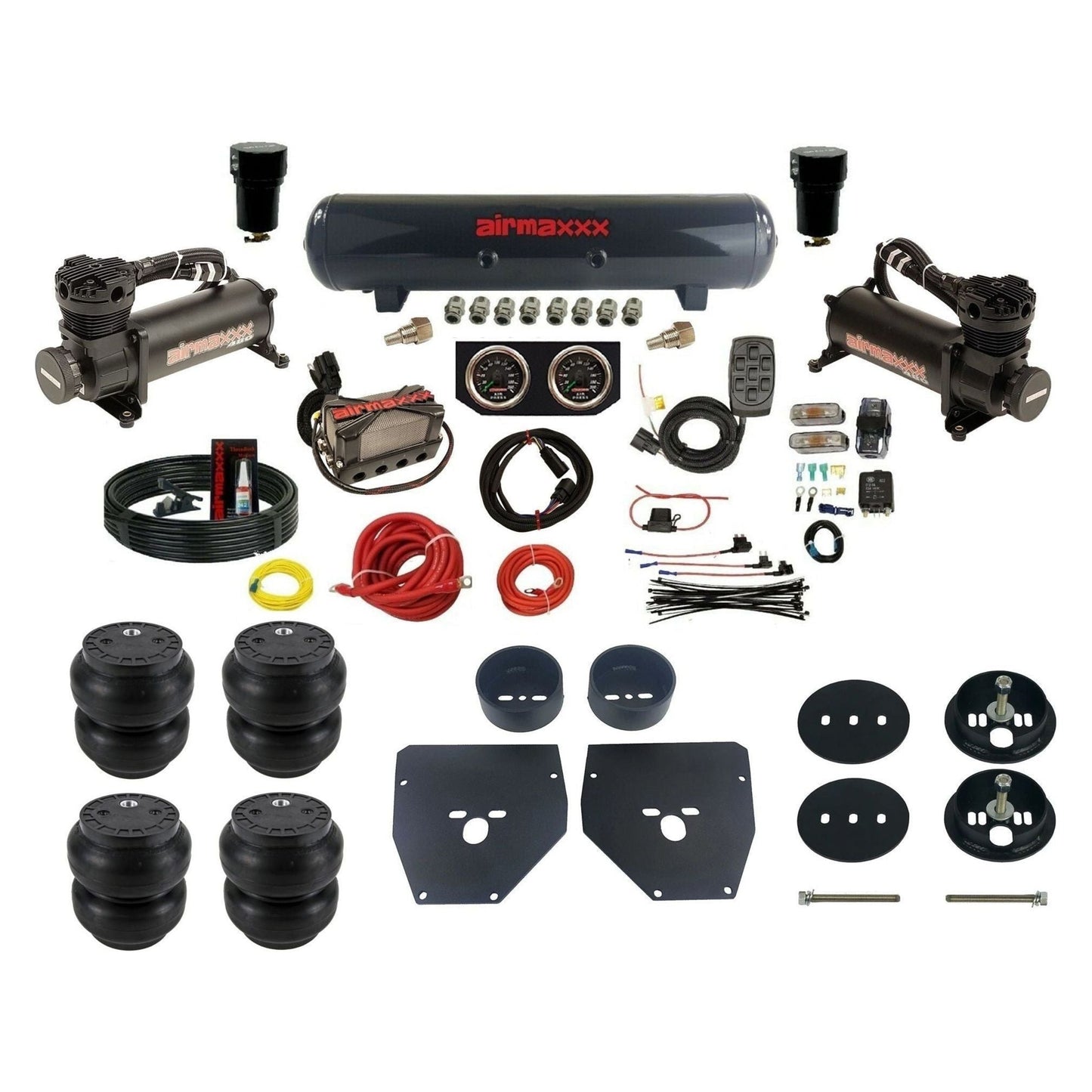 airmaxxx 480 black air compressors steel air tank w/Slam bags & brackets for air suspension kit Fits 1963-72 Chevy C10 2wd KC1063-480B2-57S-X4X7-WK-HFSS7