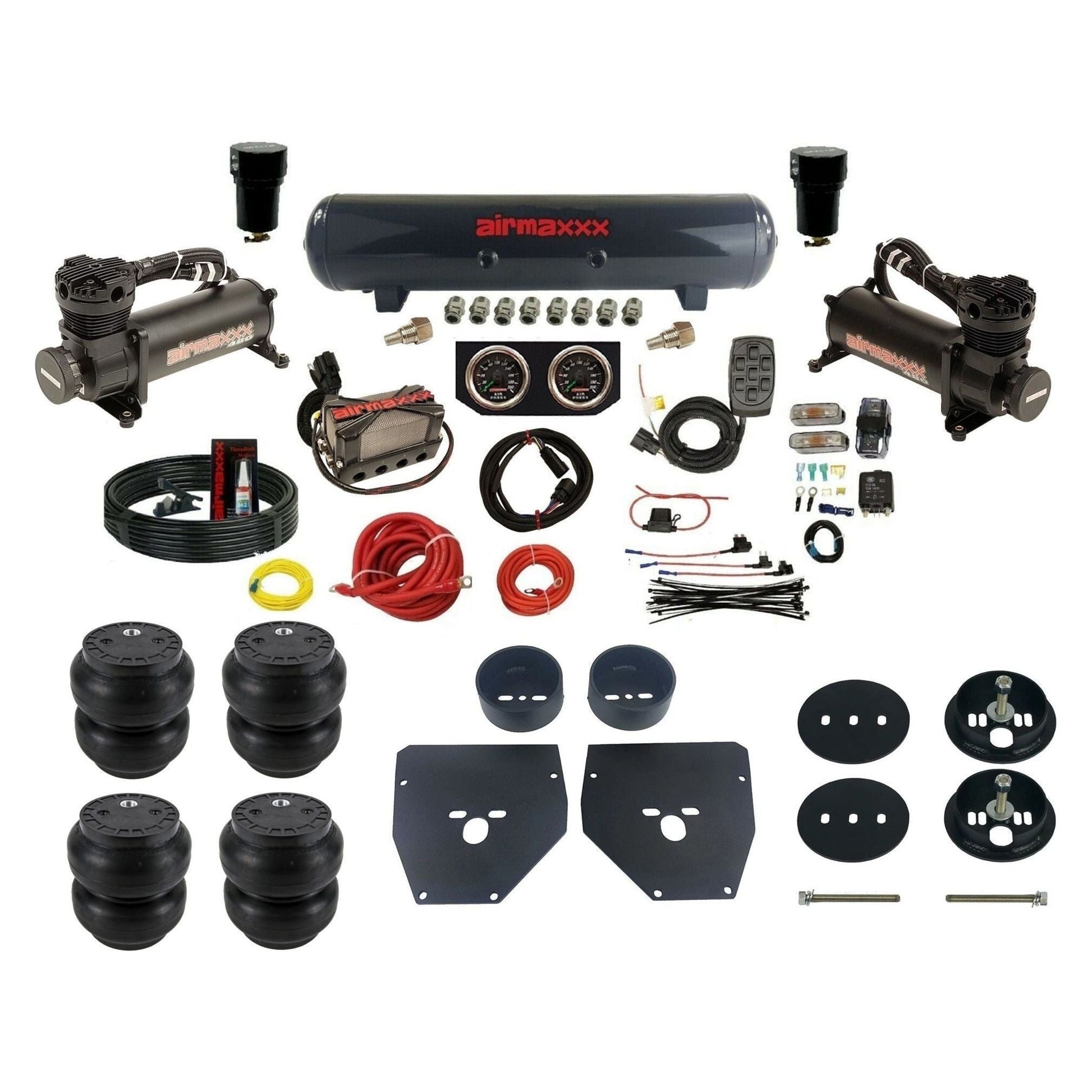 airmaxxx 480 black air compressors steel air tank w/Slam bags & brackets for air suspension kit Fits 1963-72 Chevy C10 2wd KC1063-480B2-57S-X4X7-WK-HFSS7