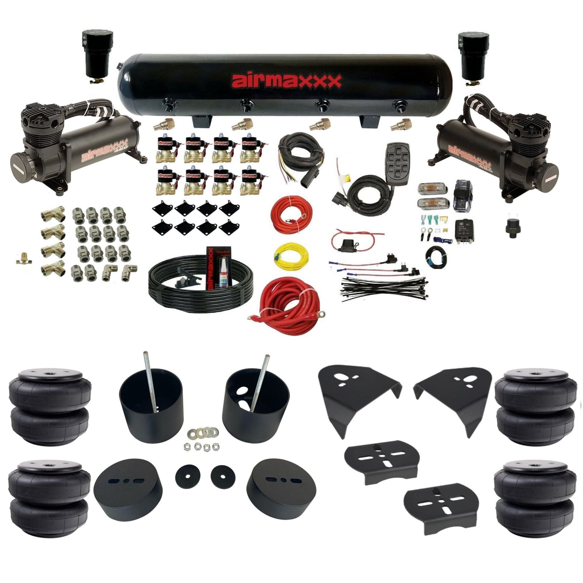 airmaxxx 480 black air compressors steel tank Air Lift bags & brackets 3/8" fast air suspension kit fits 1999-2006 Silverado/Sierra 1500 KGM99-480B2-838-59-7BK-WK-HFD26