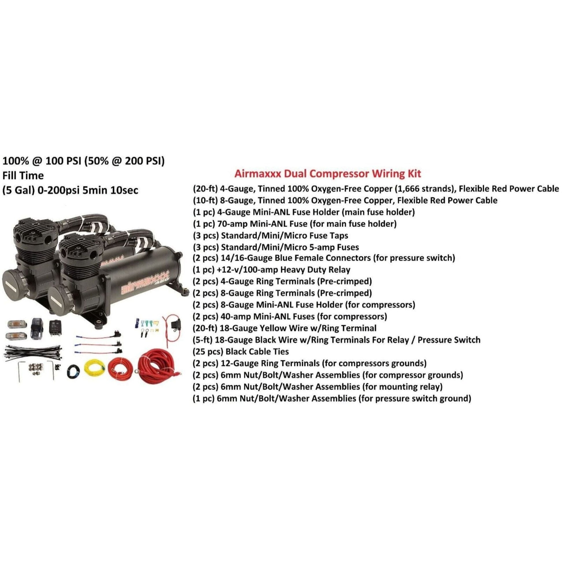 airmaxxx 480 black air compressors with wire kit for install