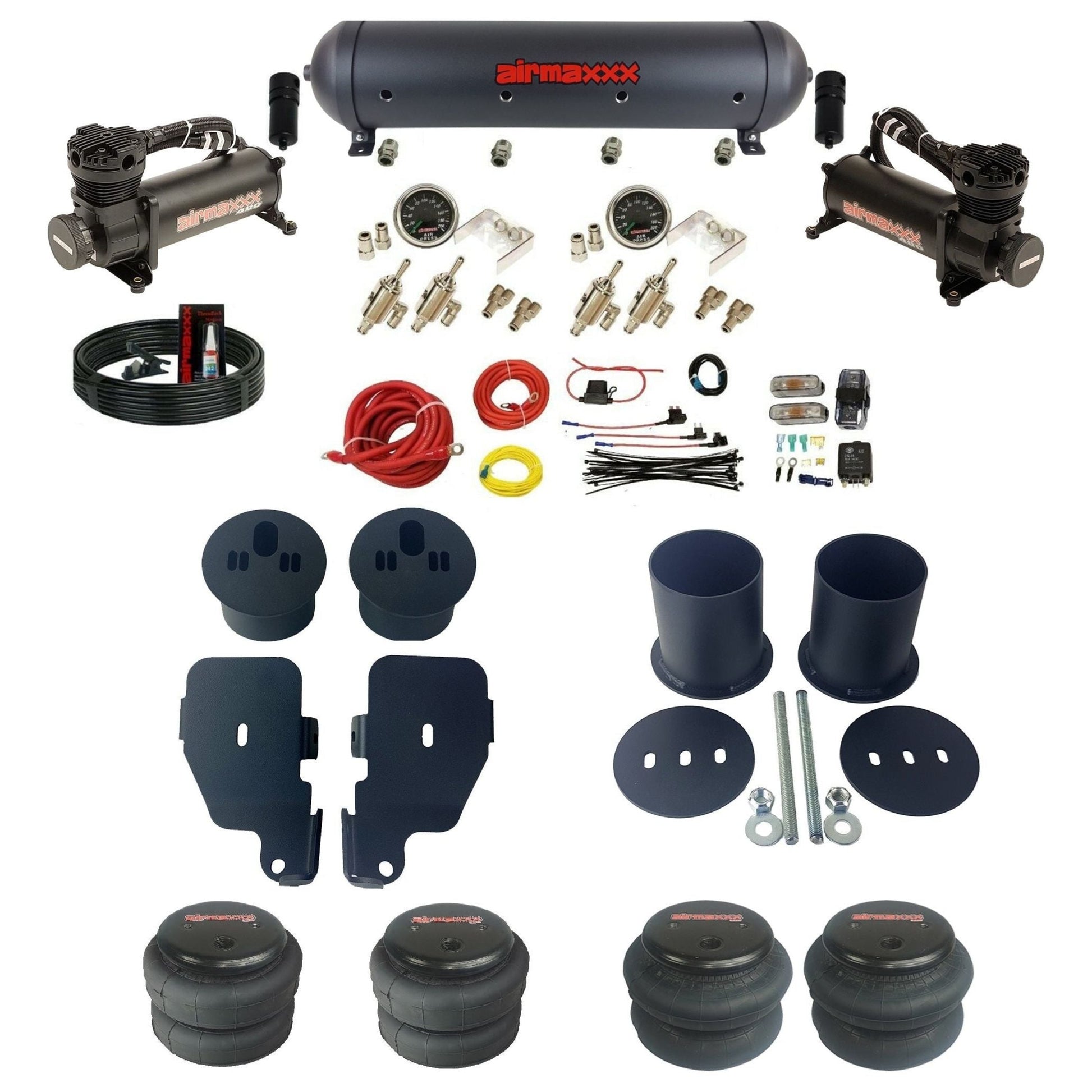 airmaxxx 480 black aluminum air tank 2 toggle switches 2600 air bags & brackets fits 1965-70 Impala KIMP65-480B2-59ABK-4TOG2GA2B-WK-HF