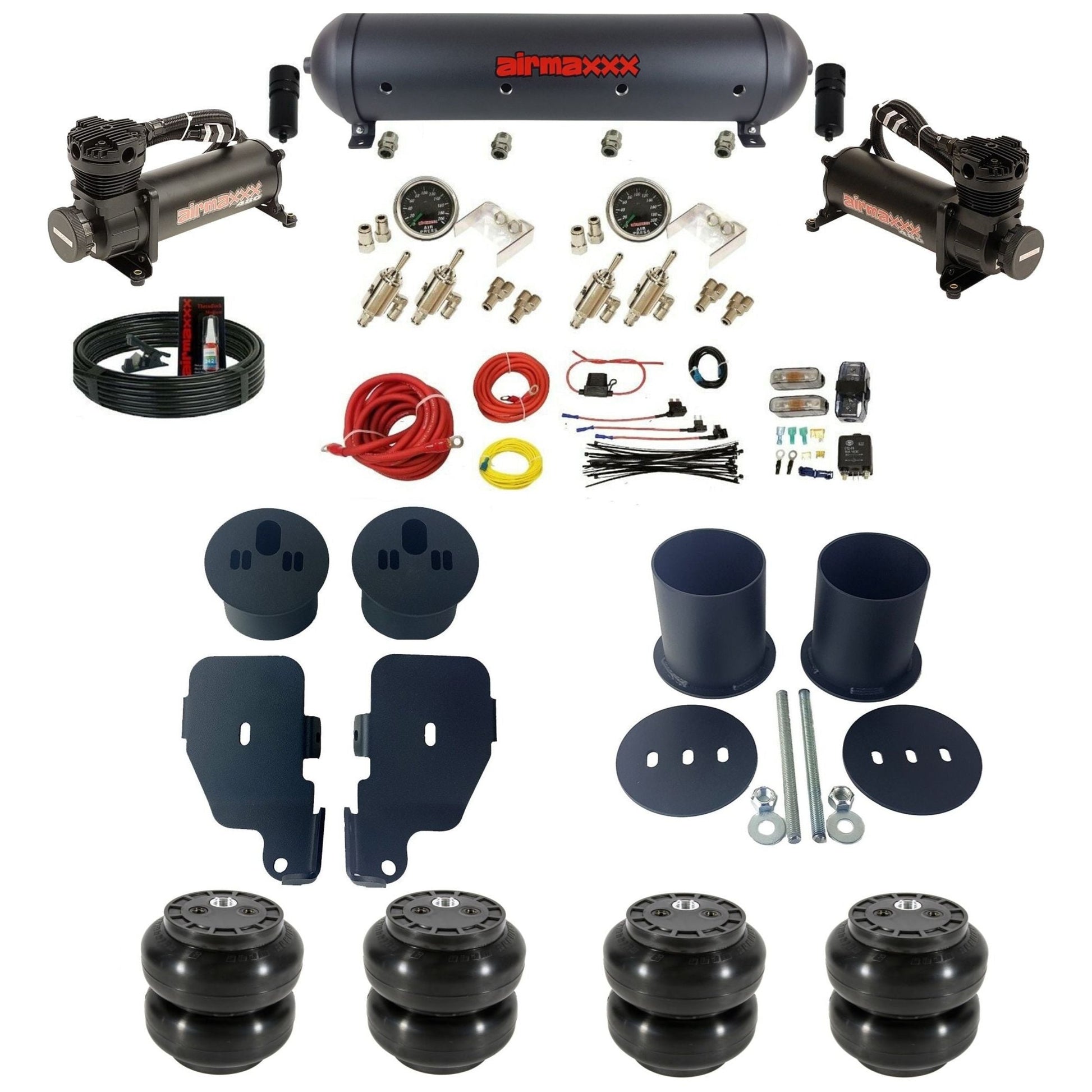 airmaxxx 480 black aluminum air tank 2 toggle switches Slam air bags & brackets fits 1965-70 Impala KIMP65-480B2-59ABK-4TOG2GA2B-WK-HFSS6