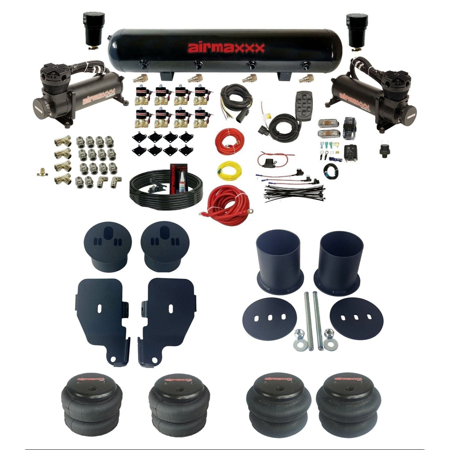 airmaxxx 480 black compressors 2600 Fast Bags & steel tank 3/8" air suspension kit Fits 1965-1970 Chevy Impala KIMP65-480B2-838-59-7BK-WK-HF
