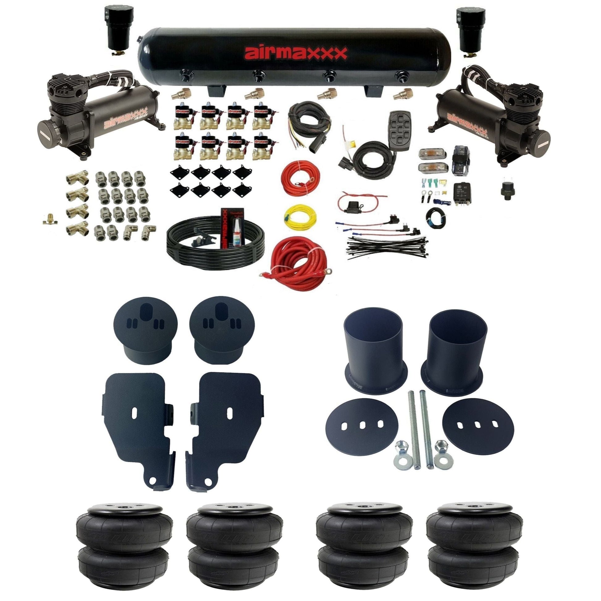 airmaxxx 480 black compressors Air Lift Fast Bags & steel tank 3/8" air suspension kit Fits 1965-1970 Chevy Impala KIMP65-480B2-838-59-7BK-WK-HFD25