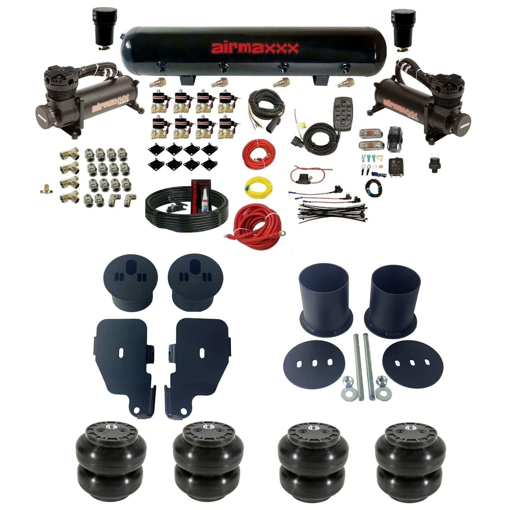 airmaxxx 480 black compressors Slam Fast Bags & steel tank 3/8" air suspension kit Fits 1965-1970 Chevy Impala KIMP65-480B2-838-59-7BK-WK-HFSS6
