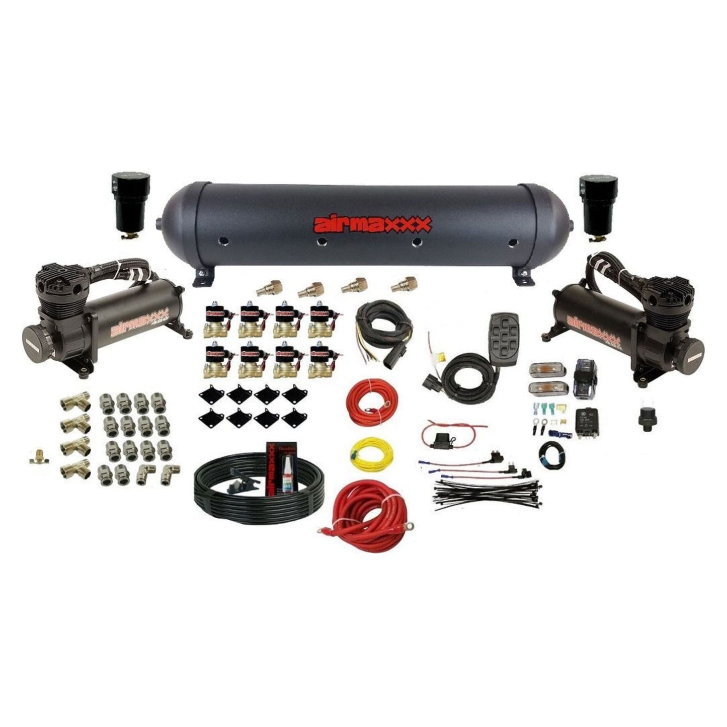 airmaxxx 480 black compressors black aluminum tank air ride kit 480B2-838-59ABK-7BK-WK-HF
