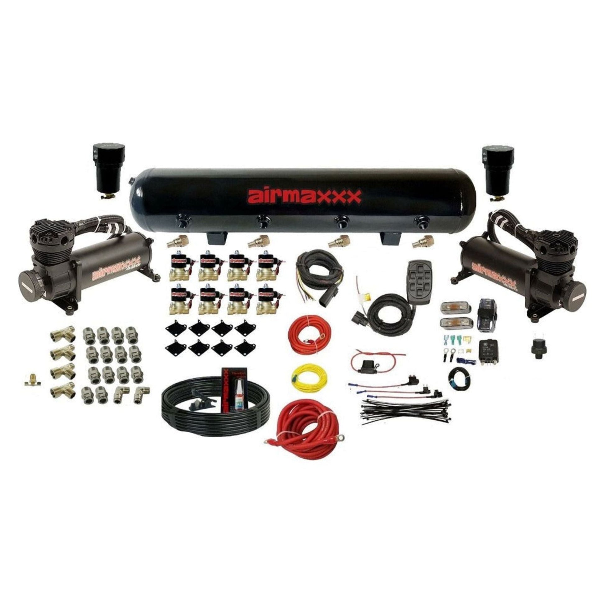 airmaxxx 480 black compressors black steel tank air ride kit 480B2-838-59-7BK-WK-HF