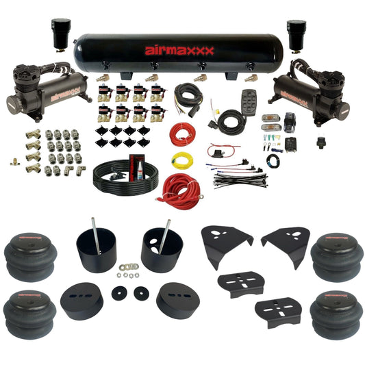 airmaxxx 480 black dual air compressors steel tank 2600 bags & brackets for 1988 1998 c15 chevy air suspension kit KGM88-480B2-838-59-7BK-WK-HF