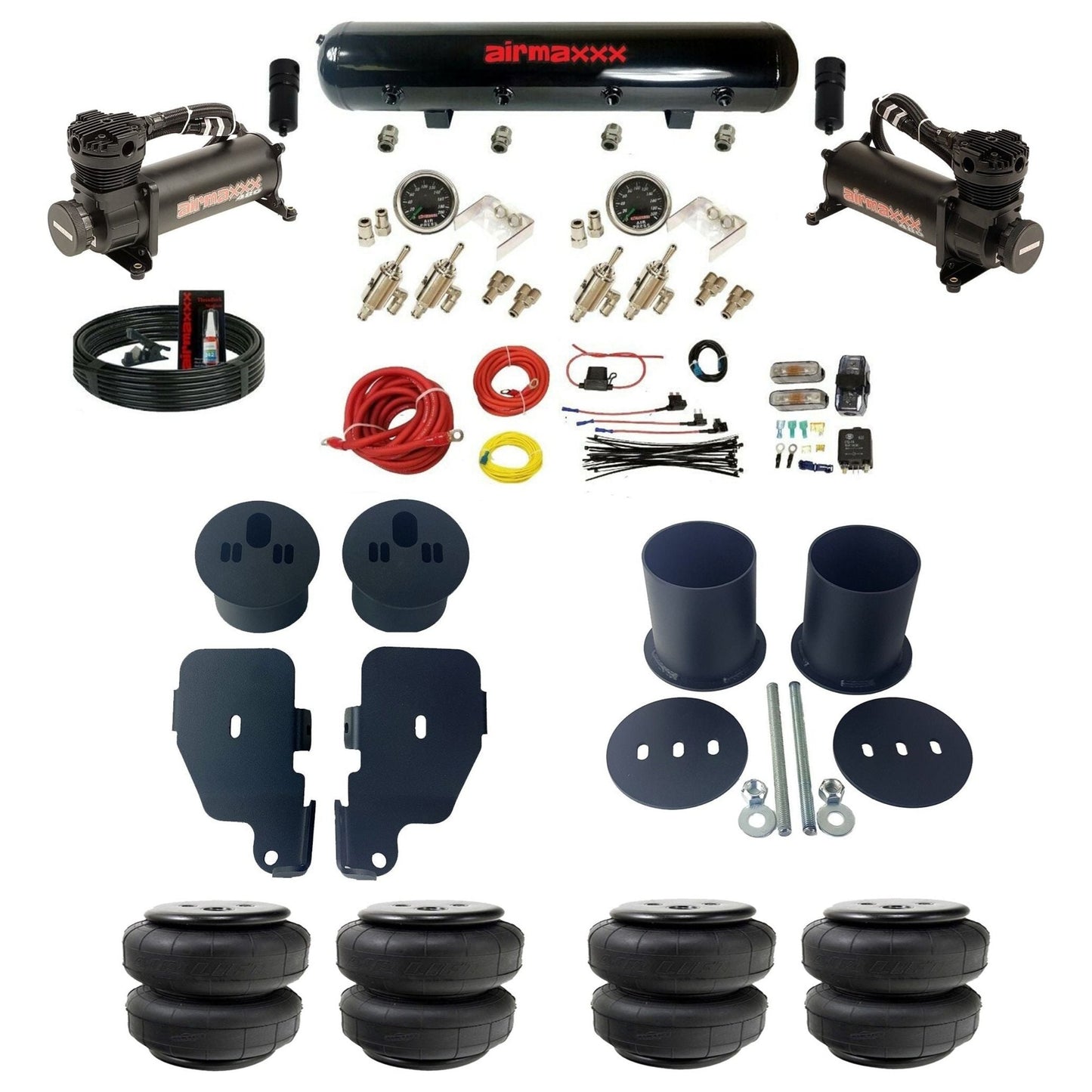 airmaxxx 480 black steel air tank 2 toggle switches Air Lift air bags & brackets fits 1965-70 Impala KIMP65-480B2-59S-4TOG2GA2B-WK-HFD25