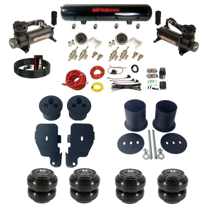 airmaxxx 480 black steel air tank 2 toggle switches Slam air bags & brackets fits 1965-70 Impala KIMP65-480B2-59S-4TOG2GA2B-WK-HFSS6