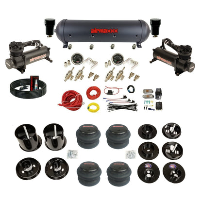 airmaxxx 480 blk air compressors black aluminum air tank & 2600 bags and brackets with install kit KCAD65-480B2-59ABK-4TOG2GA2B-WK-HF
