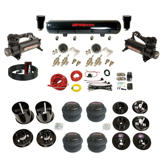 airmaxxx 480 blk air compressors black steel air tank & 2600 bags and brackets with install kit KCAD65-480B2-59S-4TOG2GA2B-WK-HF