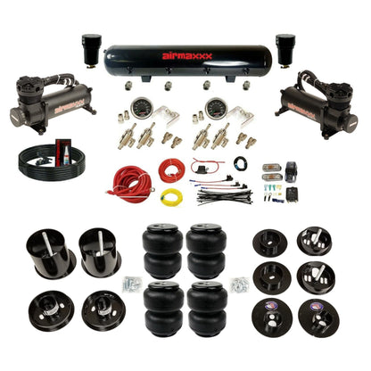 airmaxxx 480 blk air compressors black steel air tank & Air Lift bags and brackets with install kit KCAD65-480B2-59S-4TOG2GA2B-WK-HFD25