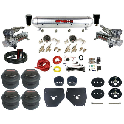 airmaxxx 480 chrome Compressors Manual Air Suspension Kit 3/8 DLOE Valve raw aluminum air tank 2600 Bags & Brackets Fits 1963-72 KC1063-480C2-59ARW-4TOG2GA2B-WK-HF