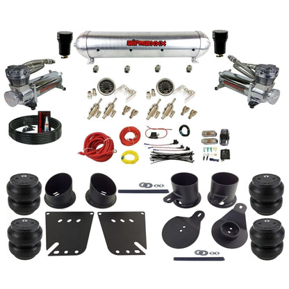 airmaxxx 480 chrome air compressors 3/8 manual air suspension raw aluminum air tank w/Slam bags kit fits 1958 64 chevy impala KIMP58-480C2-59ARW-4TOG2GA2B-WK-HFSS7