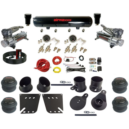 airmaxxx 480 chrome air compressors 3/8 manual air suspension steel air tank w/2600 bags kit fits 1958 64 chevy impala KIMP58-480C2-59S-4TOG2GA2B-WK-HF